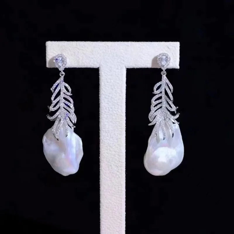 E2026 Baroque DIY Natural Freshwater Pearl Charm Earrings Mounting Accessory 925 Sterling Silver Gold Plated  Jewelry for Women