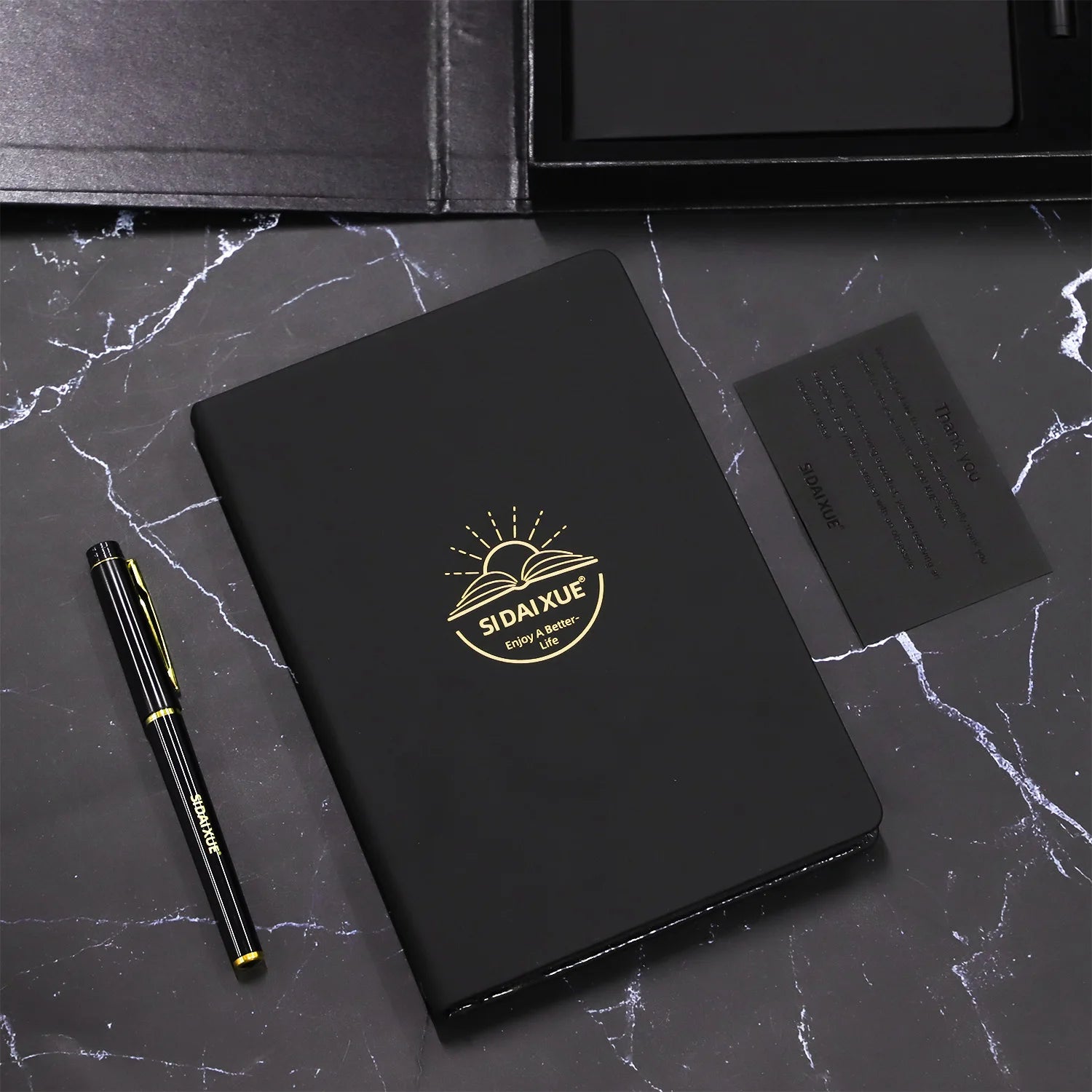 Custom Black Paper Notebook A5 Size Planner With Pen