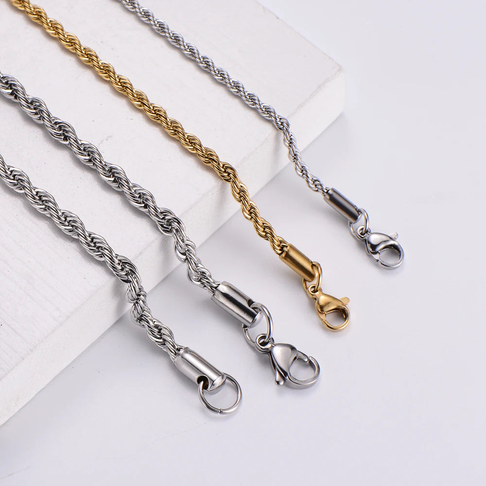 2mm 3mm 4mm Stainless Steel 18k Gold Plated Twisted Rope Chain Necklace for Jewelry Making