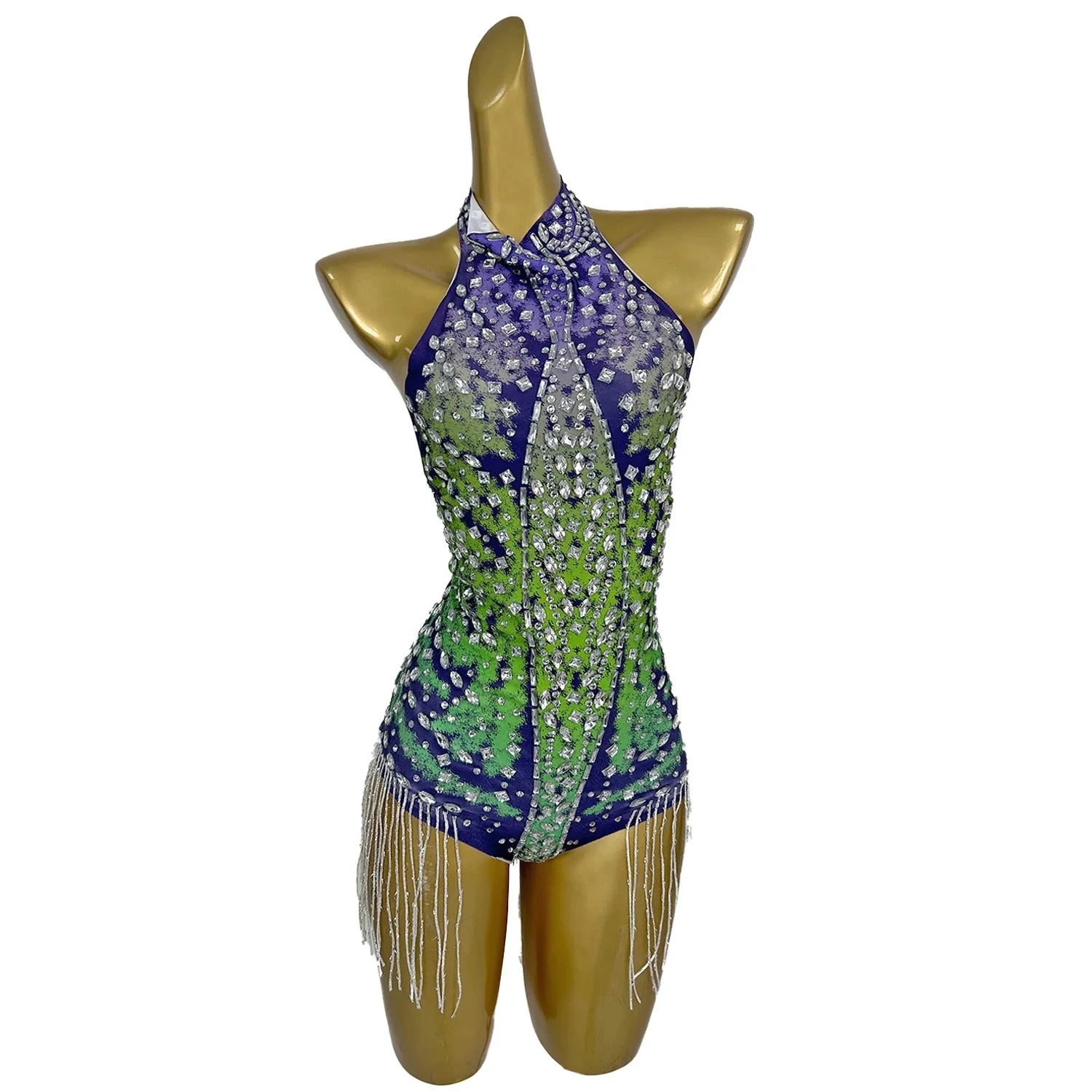 2025 Tassel Stage Performance Jumpsuit Female Carnival Party Show Costume Backless Rompers Dance Leotard Rhinestone Bodysuits