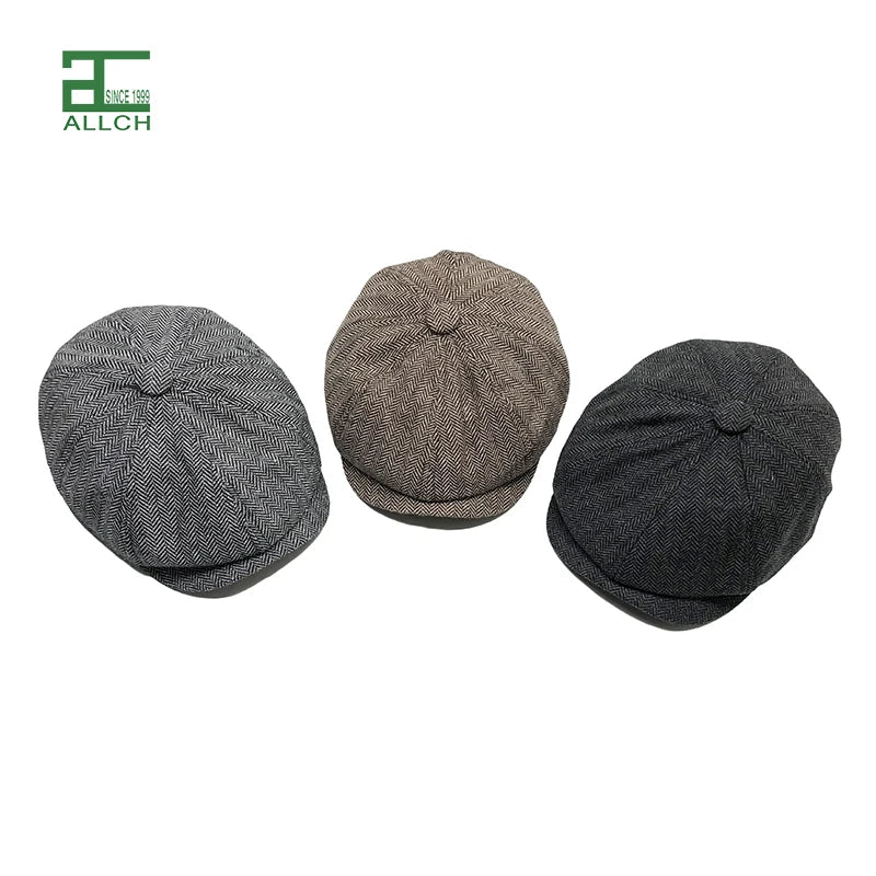 ALLCH Men's Newsboy Hat Vintage Tweed Beret in Dark Grey Flat Peaked Cap Summer Winter Inspired Celebrity Caps