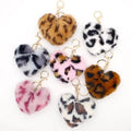 Wholesale Fluffy Leopard Print Heart Keychain Cute Fur Pom Pom 9cm Leopard Print Heart Shape Key Chain