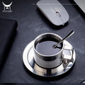 Eco Friendly 304 Stainless Steel Coffee Tea Cup with Saucer Spoon Set Double Wall Insulated Espresso Coffee Cup