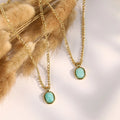 Europe Trendy Stainless Steel Mint Green Pendant Necklace 18K Gold Plated Geometric Natural Stone Pendant Necklace