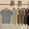 Stock New Colors Knitted Tops Spring Summer Rib V Neck Button Solid Women Knitwear T-shirt Top De Punto Para Mujer