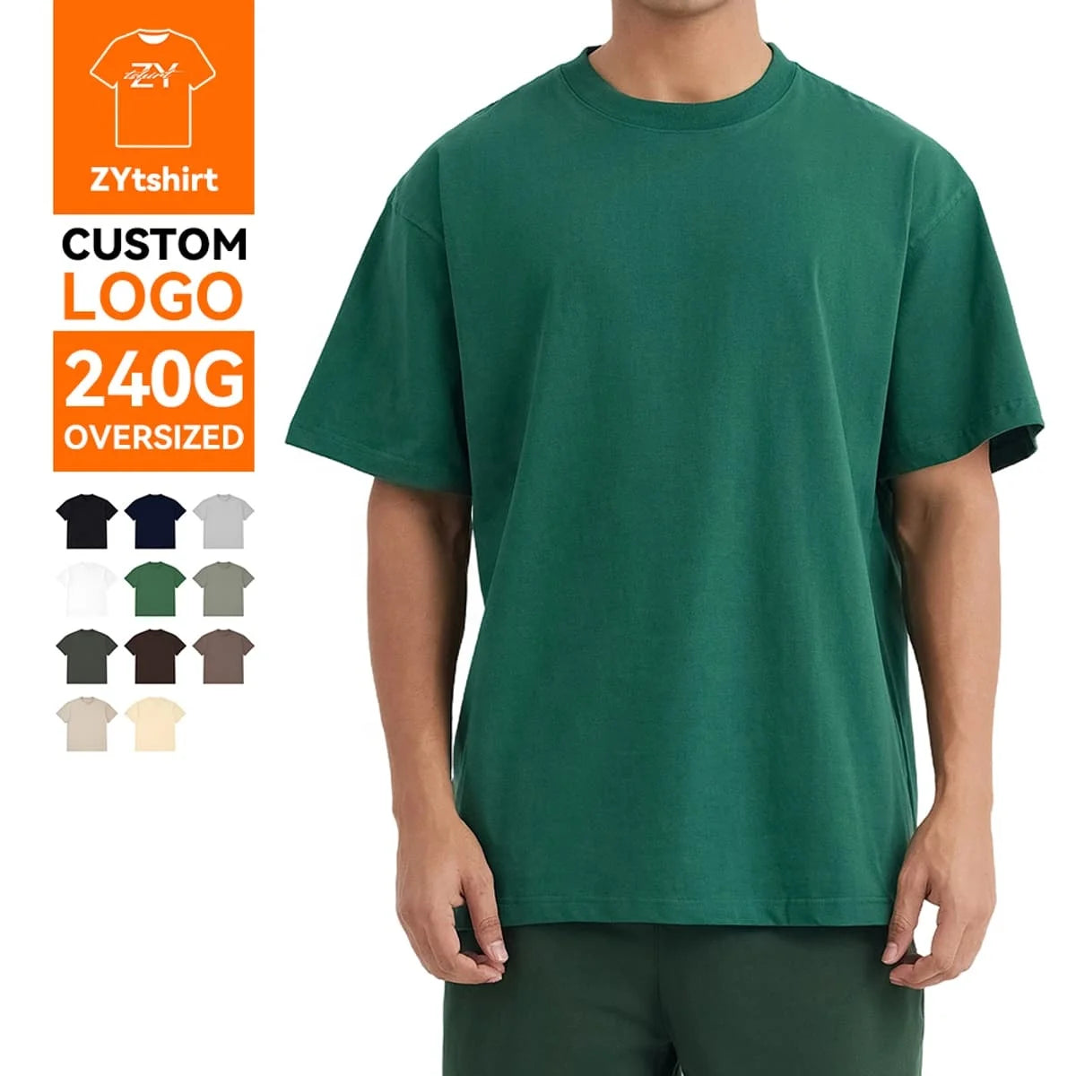 ZYtshirt Wholesale Custom 240GSM Heavyweight Cotton Oversized T-Shirt with Logo Printing for Streetwear