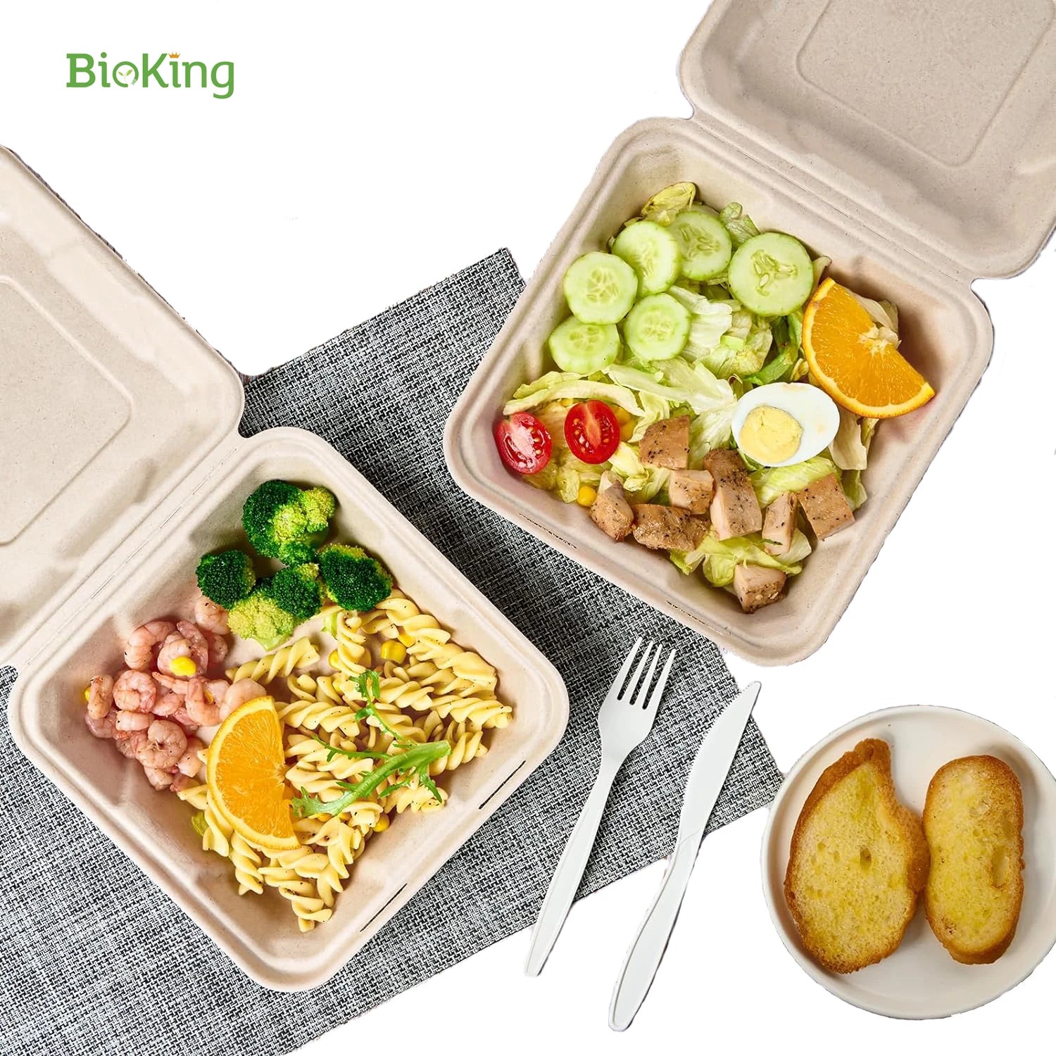 BioKing 9*9 Inch Biodegradable Disposable Clamshell Bagasse Pulp Bento Lunch Food Container Eco-Friendly Bagasse Food Container