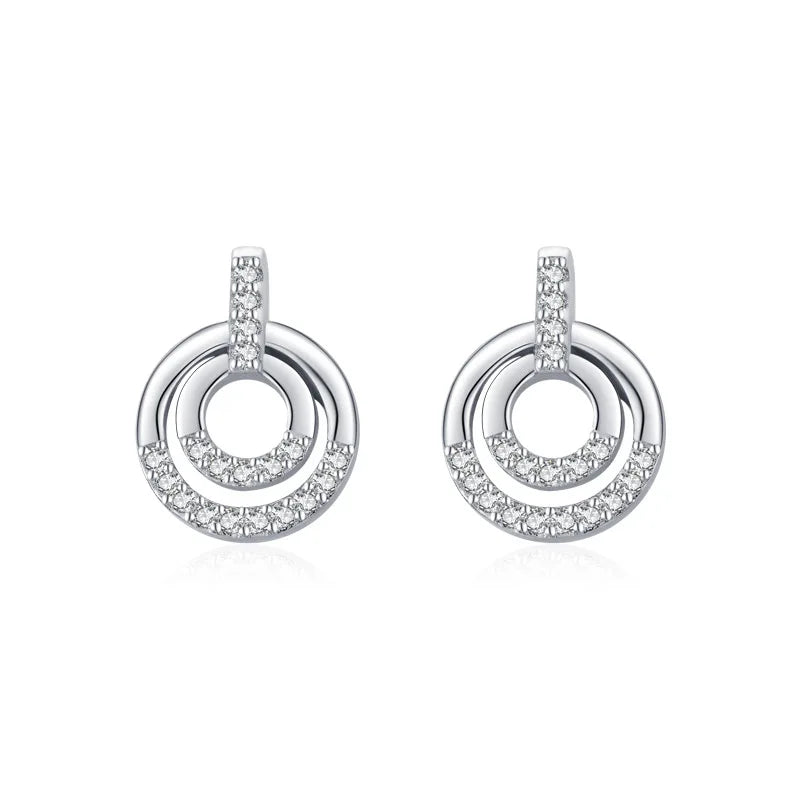 Popular Fashion Office Lady Ear Jewelry S925 Sterling Silver Rhodium Plated Round Circle Stud Earrings for Women