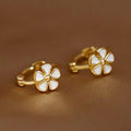 CAOSHI Wholesale Dainty Flower Design White Enamel Gold Plated Earrings for Fashion Party Women Engagement Hoop Earrings Jewelry