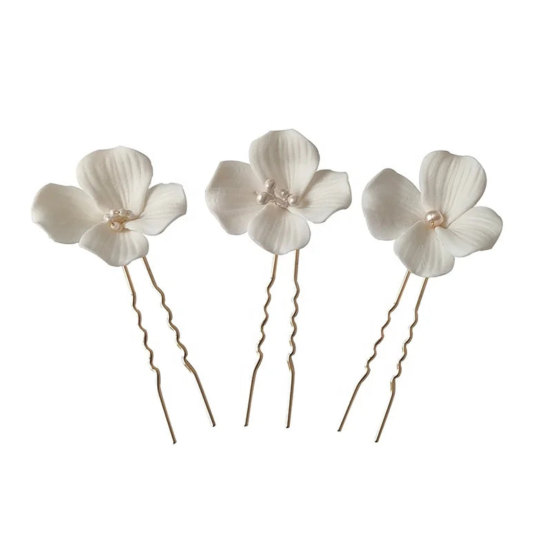 Fashion Big Ceramic Flower Accessories Hair Jewelry Bridal Headpiece Wedding Hair Pins for Women Girls