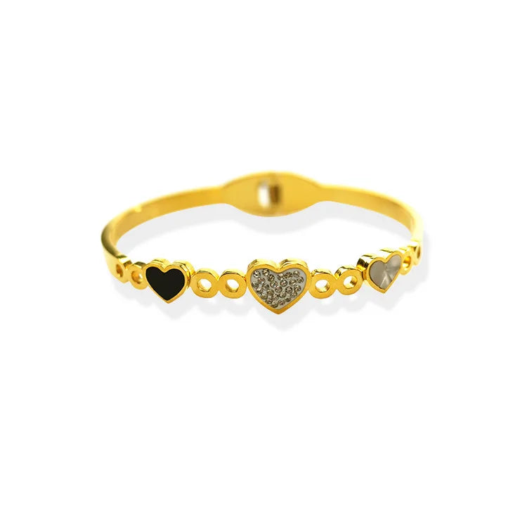 Custom Logo Diamond Spring Opening Gold Plated Stainless Steel Women Jewelry Charm Bracelet Bangle