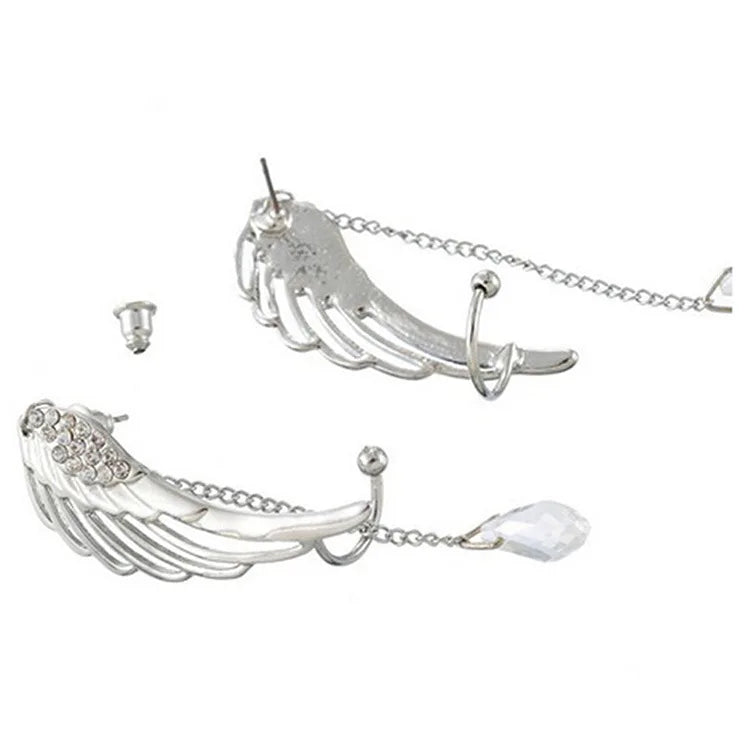 2021 New Silver Plated Angel Wing Stylist Crystal Earrings Drop Dangle Ear Stud for Women Long Cuff Earring Bohemia Jewelry