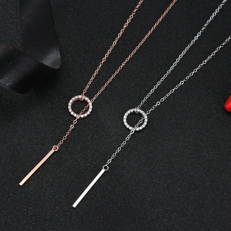 2021 Korean Shinny 925 Sterling Silver Round Pendant Necklace for Women Rhodium Plated Link Chain for Wedding or Gift