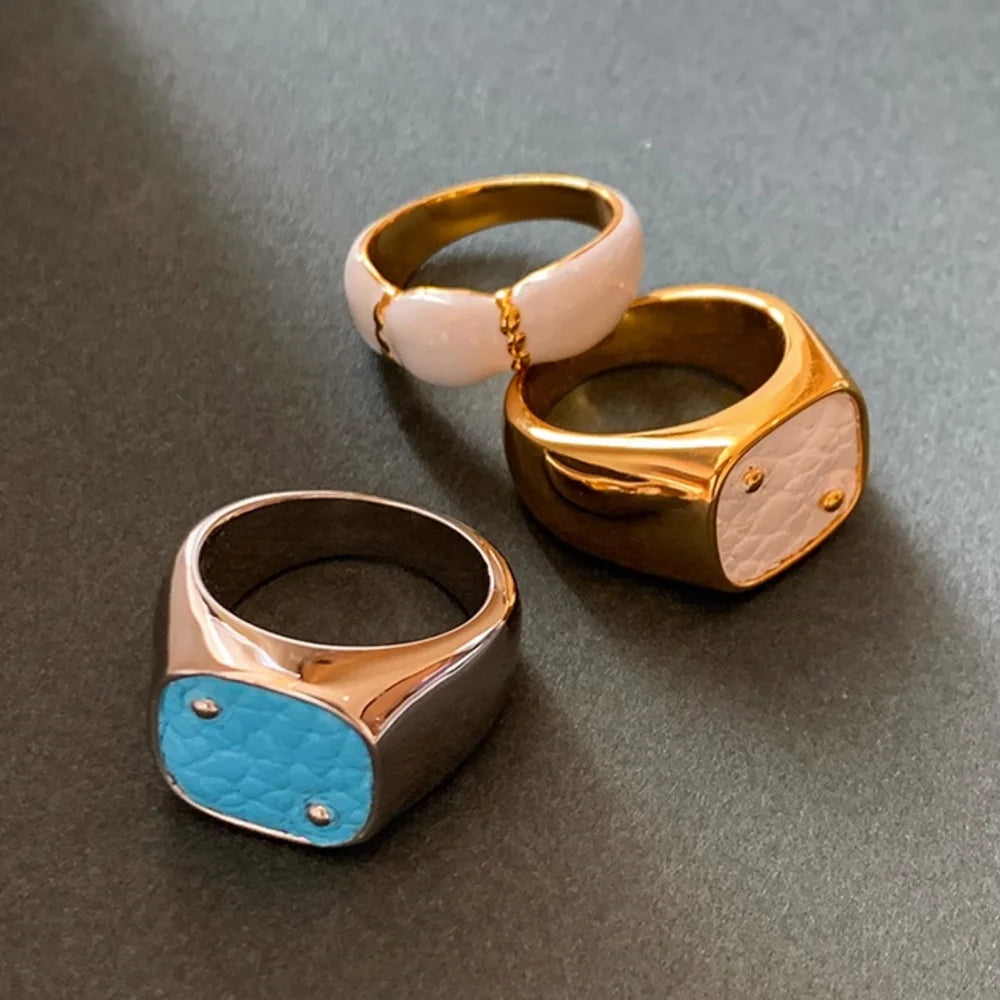 2024 New Brass Electroplated 18K Gold White Enamel Drip Glaze Ring for Women Jewellery Gift Customized