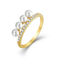 Gold Plated Customized Exquisite Design Pearl Ring CZ Accents 925 Sterling Silver Engagement Rings for Women