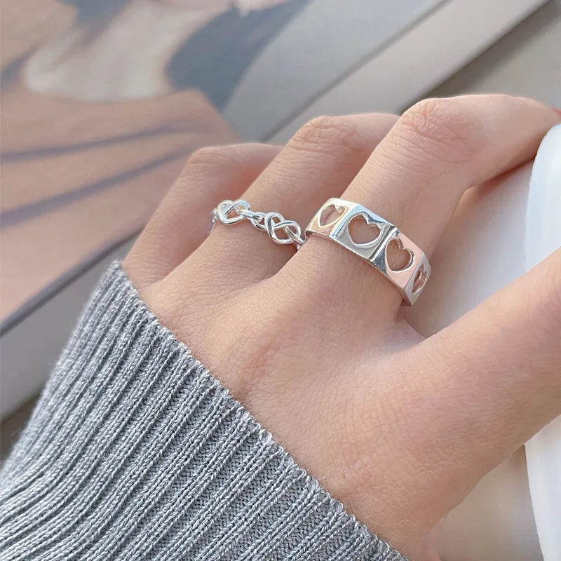 NEW Wholesale Fashion Jewelry 925 Sterling Silver Ring Heart Hollow Out Gold Plated Women Adjustable Ring Jewelry