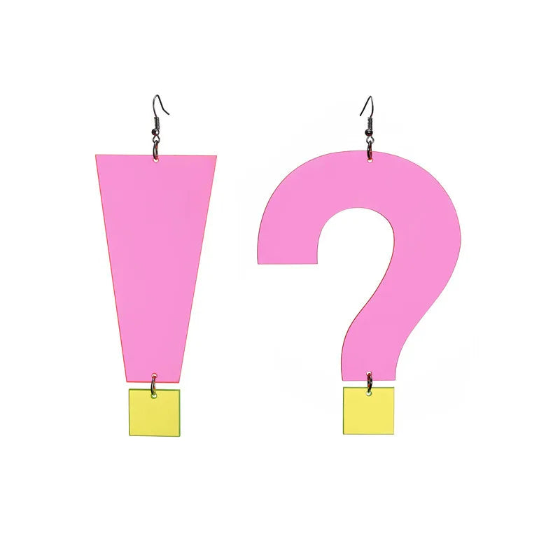 Fashion Acrylic Earrings Cheap Exaggerated Earrings Fun Funny Question Mark Exclamation Mark Transparent Big Neon Earrings