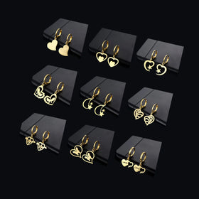 Fashion Jewelry Simple Women Accessories Non Tarnish Stainless Steel 18K Gold Plated Heart-shaped Dangle Hoop Earrings for Women