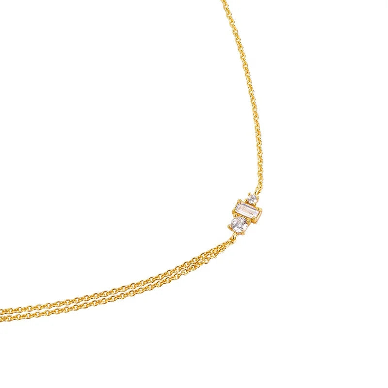 Simple Old Design Exquisite Minimalist Jewelry 925 Silver Round Rectangular Zircon Necklace