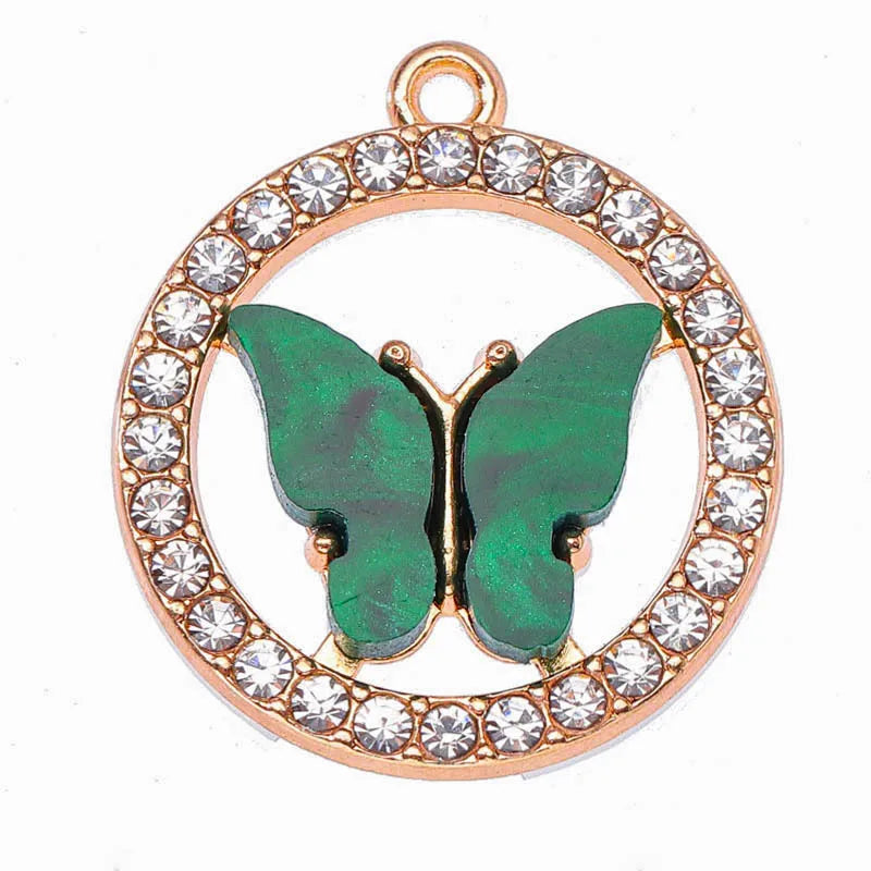 Women's DIY Accessories Set Color Acrylic Butterfly Alloy Drill Circle Pendant 25mm Plated Earrings Necklace Charming