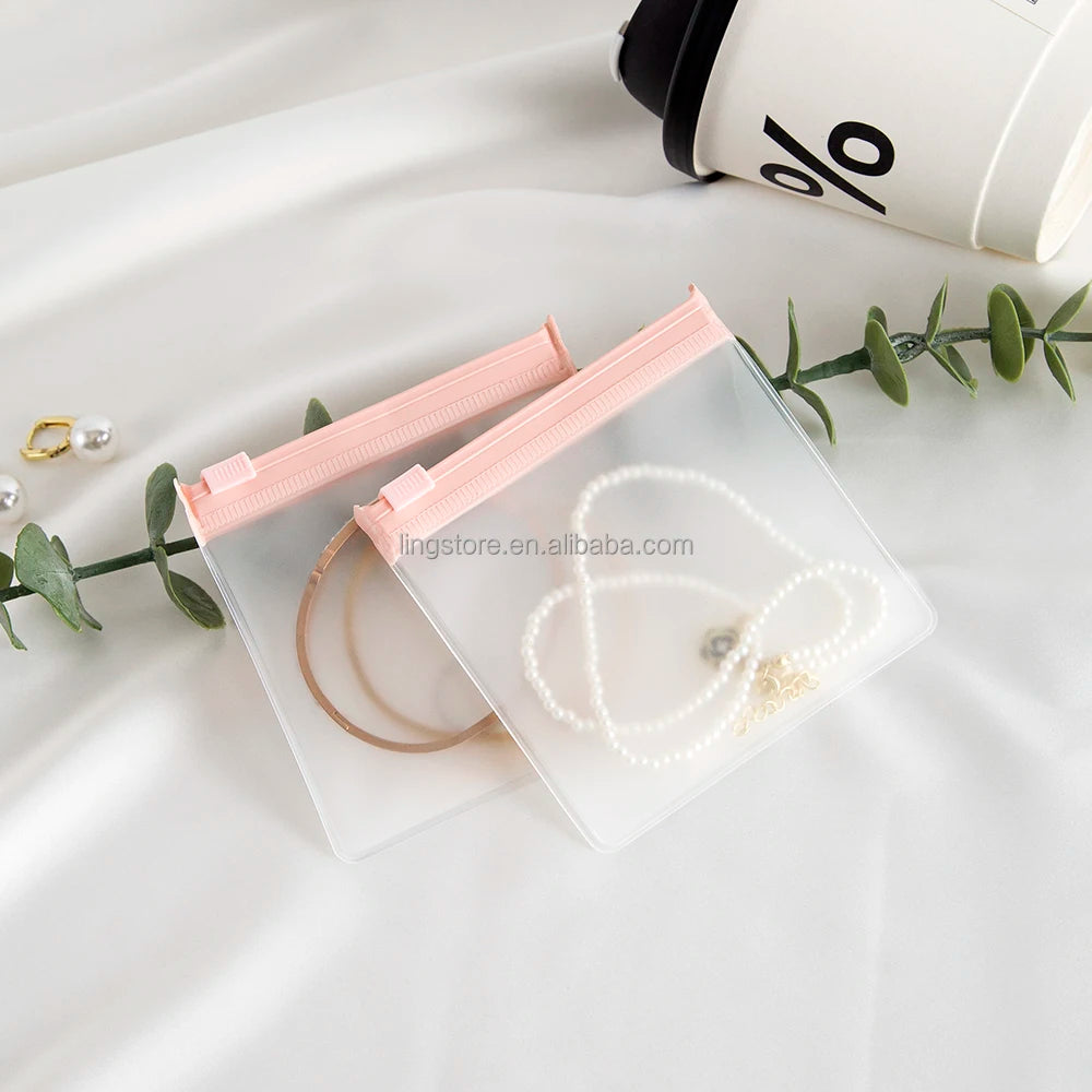 Pink Small Frosted Matt Plastic Ziplock Pouch EVA Jewelry Bag Storage Zipper Buckle Dust Proof Thickened Necklace Bags