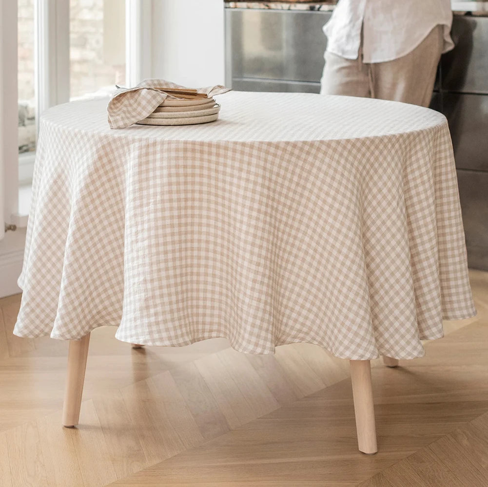 100 Linen ODM OEM Home Family Hotel Use Wedding Stonewashed Check Gingham Pure Linen Table Cloth