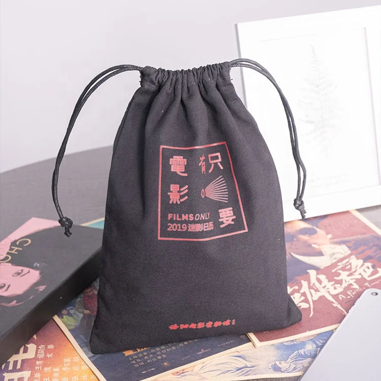 Personalised Small Black Eco Friendly Cotton Canvas Drawstring Gift Pouch Giveaways Bag with Logo