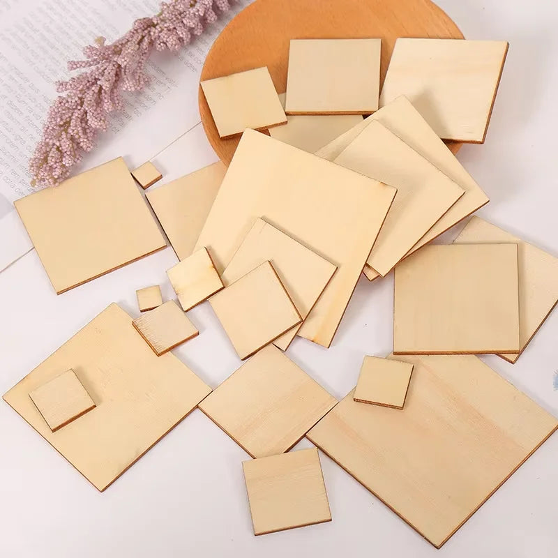 Wooden Square Patch Multiple Specifications Wooden Craft Hanging Semi-finished Home Decoration Wood Piece Customizable