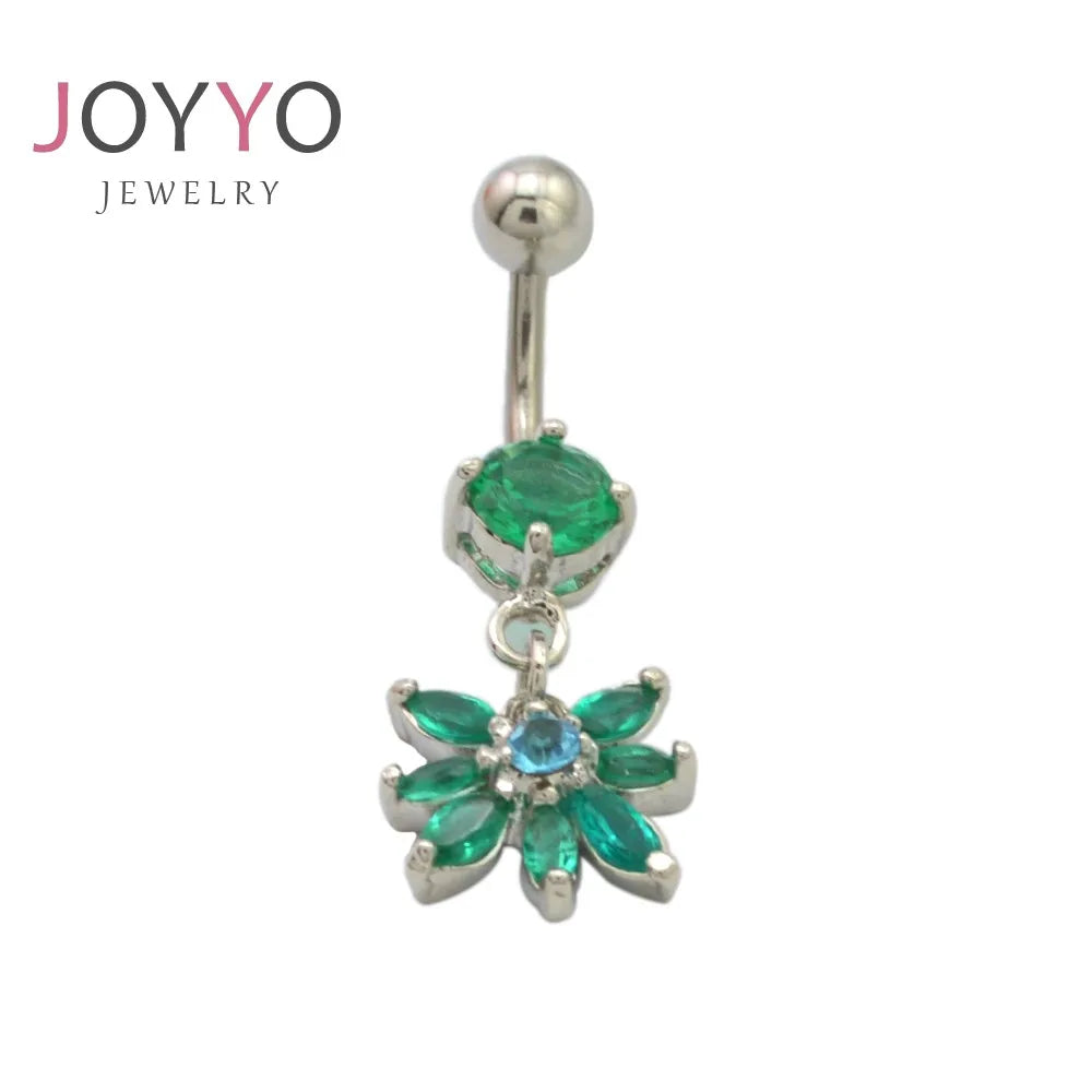 Factory Wholesale Stainless Steel Crystal Rings Emerald Green Aquamarine Gemstones for Body Jewelry Accessory
