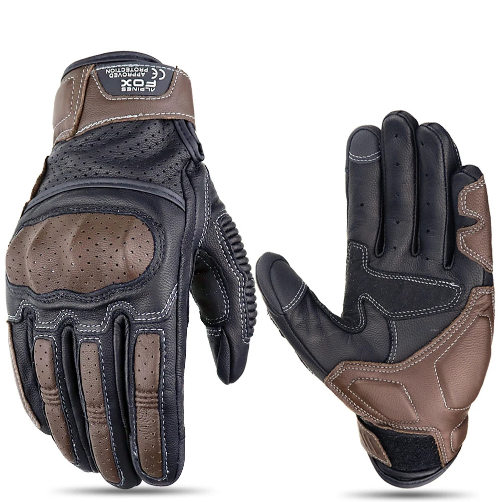 Brown Vintage Leather Motorcycle Gloves Men Motorbike Riding Touch Screen Motocross Moto Racing Biker Glove M-XXL MegaBDM