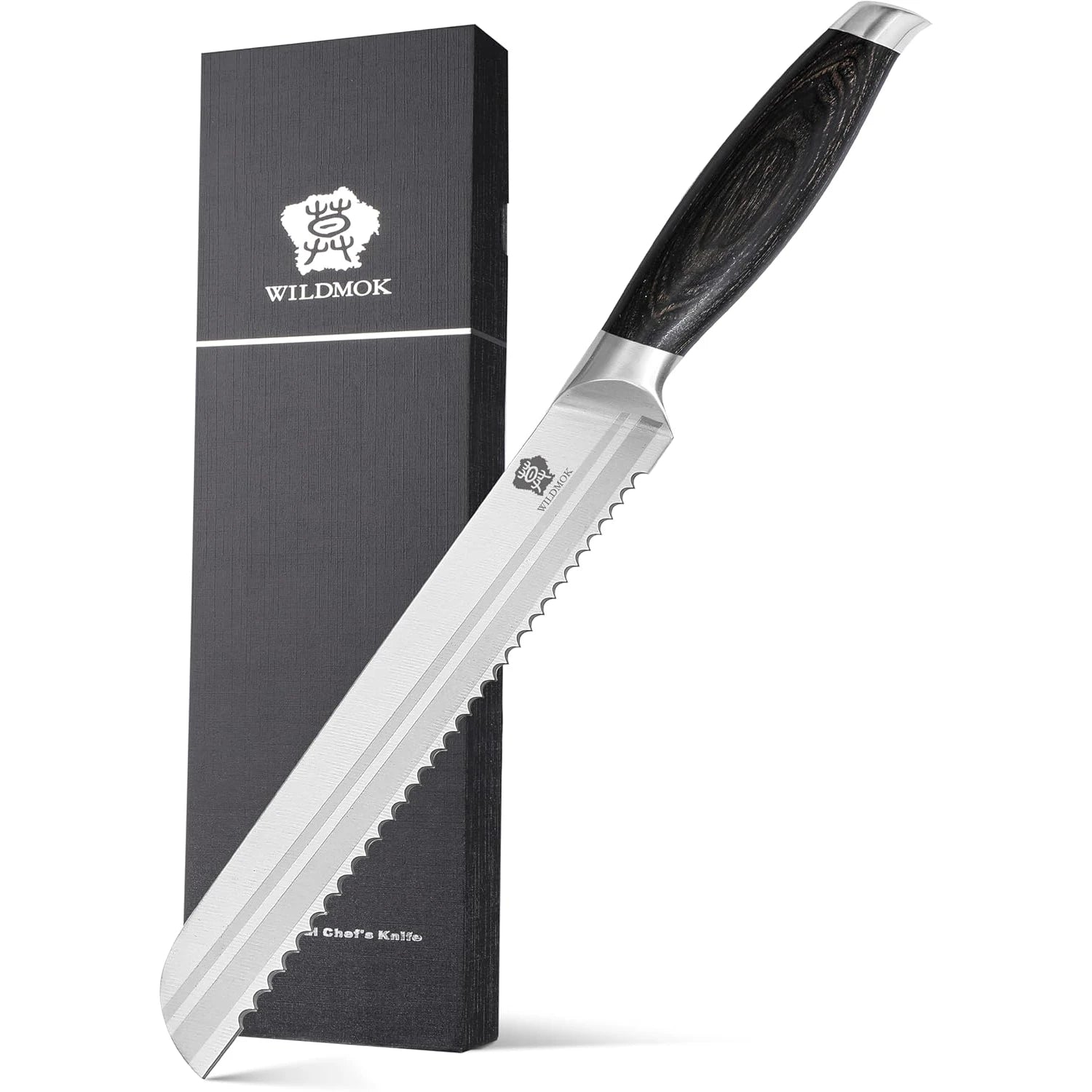 WILDMOK Stainless Steel Serrated Bread Slicing Knife with Black Pakkawood Handle Sustainable 8 Inch Kitchen Knives