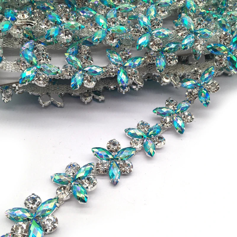Rhinestone Flower Chain Crystals Sew on Rhinestone Jewelry Crystal Chain Trim for Wedding Belt Garment Accessories