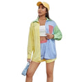 KingYoung Women's Plus Size Set New Long Sleeve Oversized Drop Shoulder Striped Colorblock Blouses & Shorts Vintage Decoration