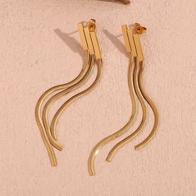 Dreamshow Trend New Design Gold Plated Tassel Earrings Stainless Steel Minimalist Jewelry