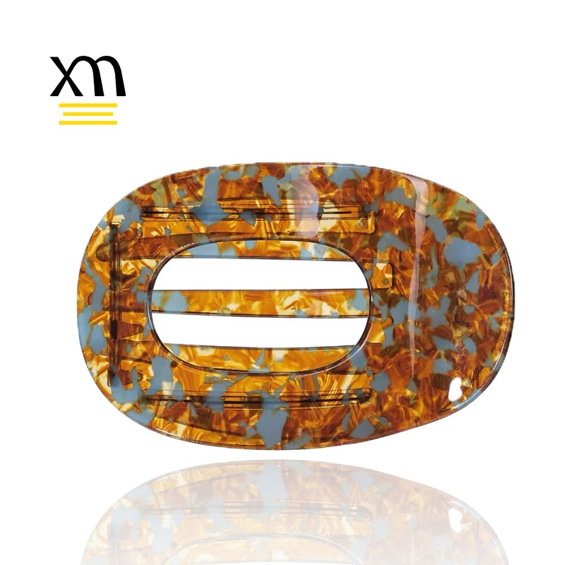 XinMei French Oval Round Flat Hair Clips Custom Brown Hair Claw Clip Ponytail Accessories Large Strong Hold Hairclips for Women