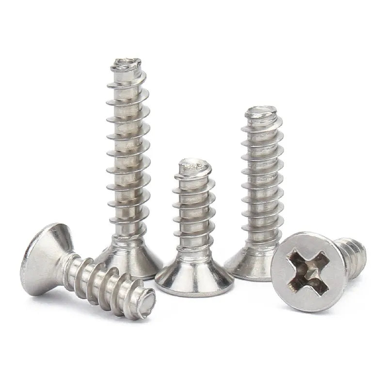 304 Stainless Steel Self-Tapping Screw with Cross Groove Countersunk Head and Flat Tail M3-M5 Metric System