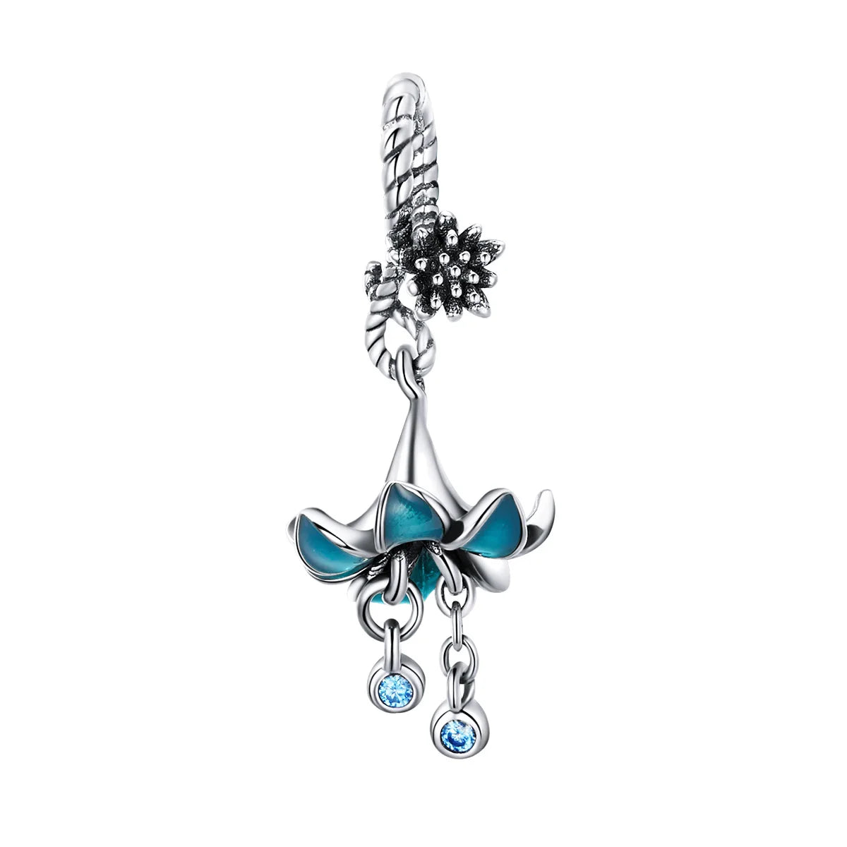 Blue Enamel Flower Charm Pendant 925 Sterling Silver Jewelry Finding for Bracelet & Necklace DIY Women's Jewelry BSC034