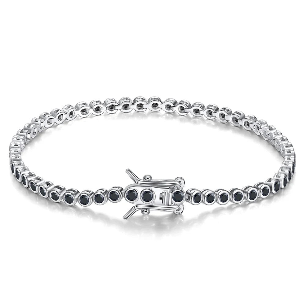 SB145 RINNTIN 925 Sterling Silver Tennis Jewelry 2mm Black Cubic Zirconia Classic Casting Tennis Bracelet for Women