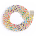 12MM Enemel Cuban Link Chain Multi-Color Rainbow Iced Out Diamond Miami Cuban Chain Necklace Enamel Jewelry
