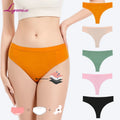 Customized Solid/Letter Nylon Spandex Absorbent Leak-Proof Seamless Quick Dry Breathable Menstrual Thongs Underwear for Women
