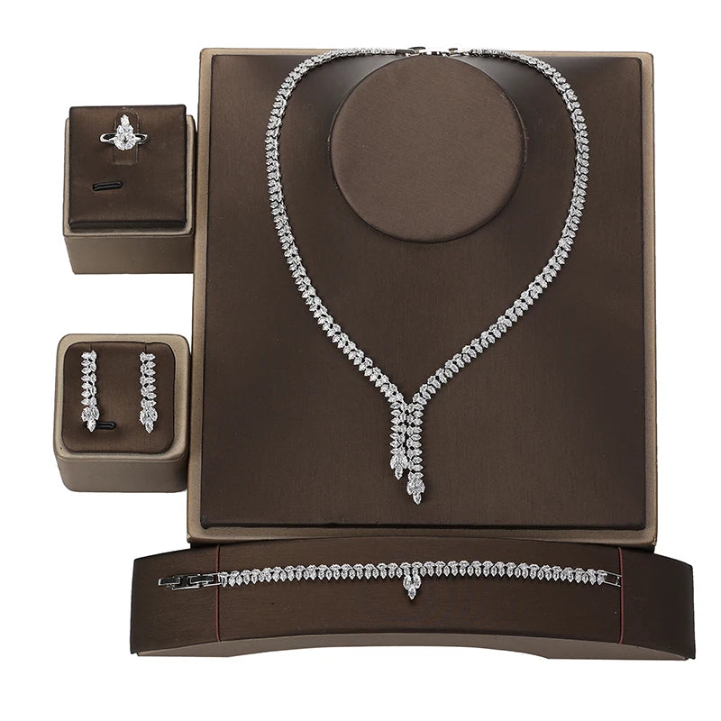 4pcs Tassels Drop Cubic Zircon Dubai Woman Party Costume  Simple Classic Jewelry Sets for Brides Wedding Luxury BN8524