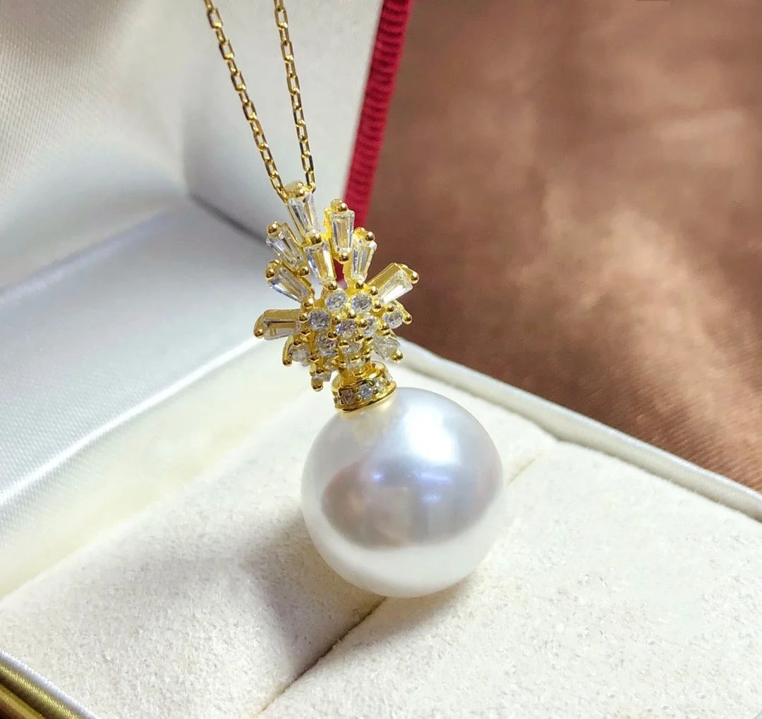 P1311 12-13mm DIY Natural  Freshwater Pearl Charm Pendant Necklace Accessory 925 Sterling Silver Jewelry for Women Without Chain