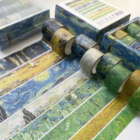 Creative Personality Hot Stamping Van Gogh Oil Painting Starry Sky Hand Account Washi Tape DIY Decoration Stickers 8 Rolls
