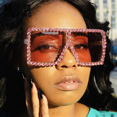 Colourful Big Rhinestone Sunglasses Female Luxury Uv400 Custom Logo Oversized Square Men Women Shades Diamond Bling Sunglasses