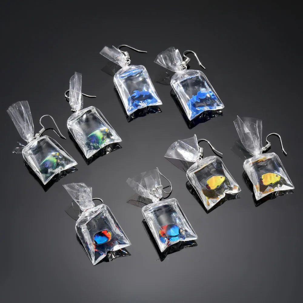 Resin GoldFish Bag Earrings Cartoon Funny Ocean Tropical Small Fish Earrings Cute Resin Small Animal Jewelry