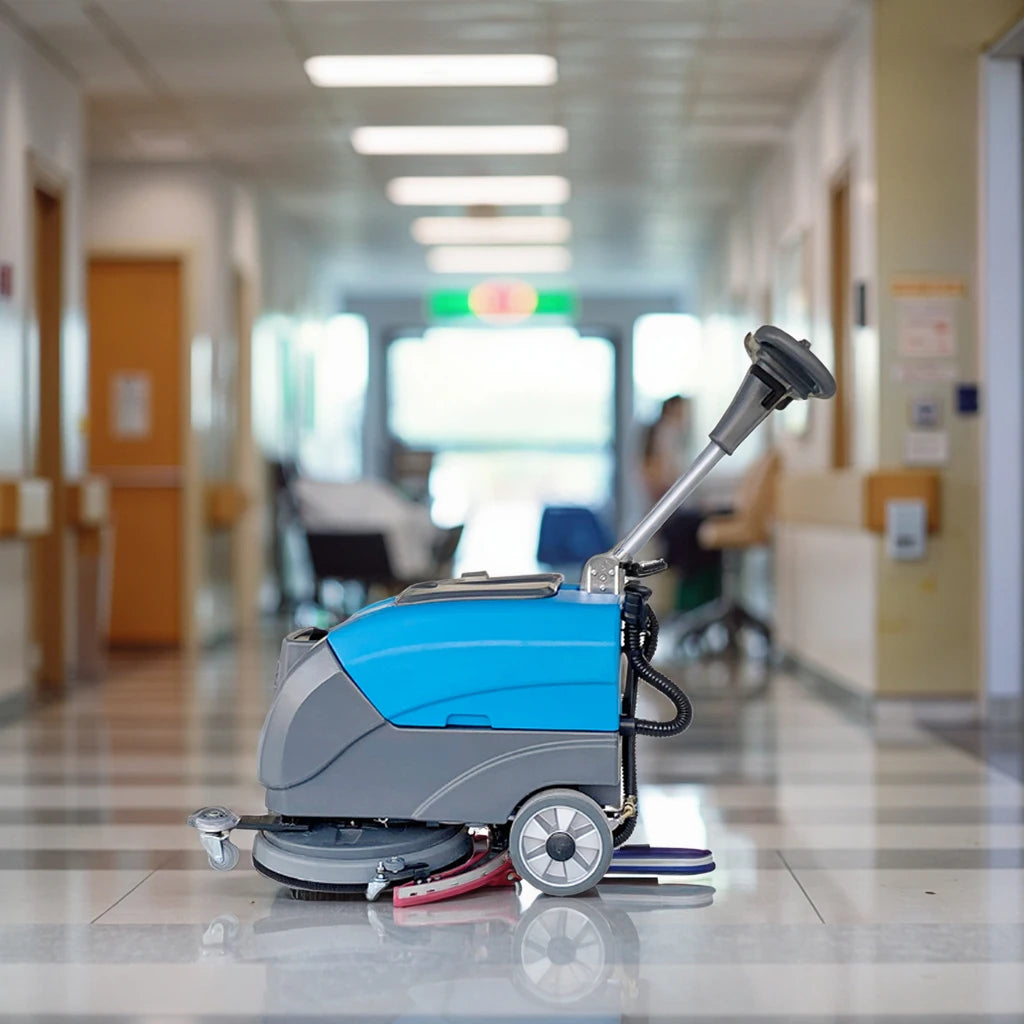New Condition Hand Push Cordless Smart Cleaning Machine Walk-Behind Electric Hard Floor Scrubber with On-Board Charger