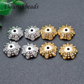 Jewelry Vendors Gold Rhodium Plated CZ Pave Flower Beads for Jewelry Making