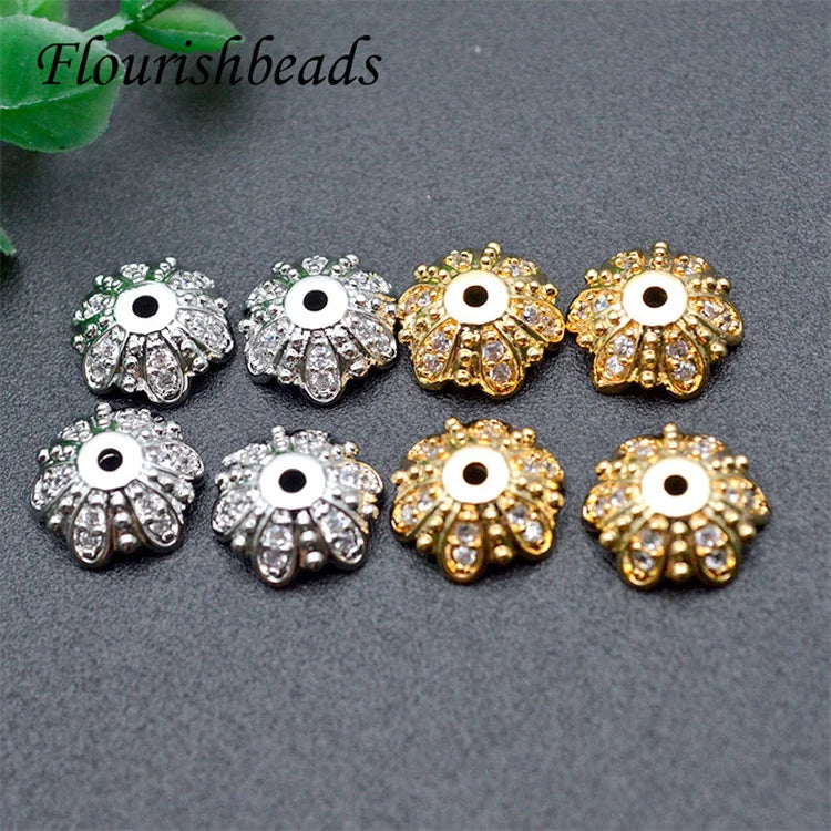 Jewelry Vendors Gold Rhodium Plated CZ Pave Flower Beads for Jewelry Making
