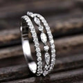 Huitan Eternity Wedding Silver Plated Ring White CZ Rings Three Layer Stackable Silver Dainty Rings