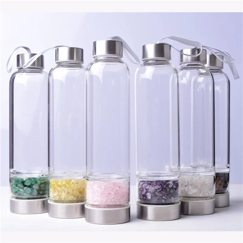 Rose Quartz Infused Water Bottle Crystal Elixir with Gemstone Feng Shui Love Image Art Collectible Old Craft Product
